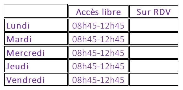 tableau des horaires d'ouverture Pôle Emploi